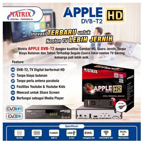 Set Topbox Tv Digital Matrix DVB T2 EWS Apple HD set topbox tv digital untuk tv tabung / set topbox tv analog ke digital / stb tv digital murah / set box tv digital murah / set box tv digital / set top box tv Bisa Youtube garansi resmi