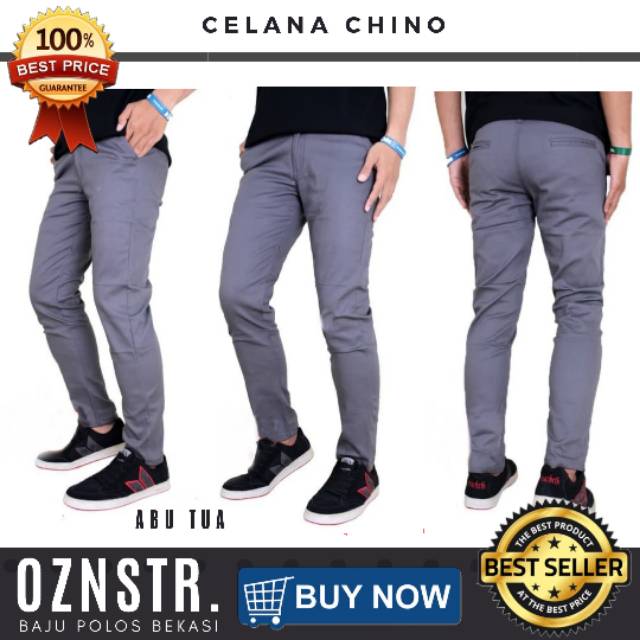 Celana Panjang Chino Pria Skiny Premium Quality Murah - Abu Tua