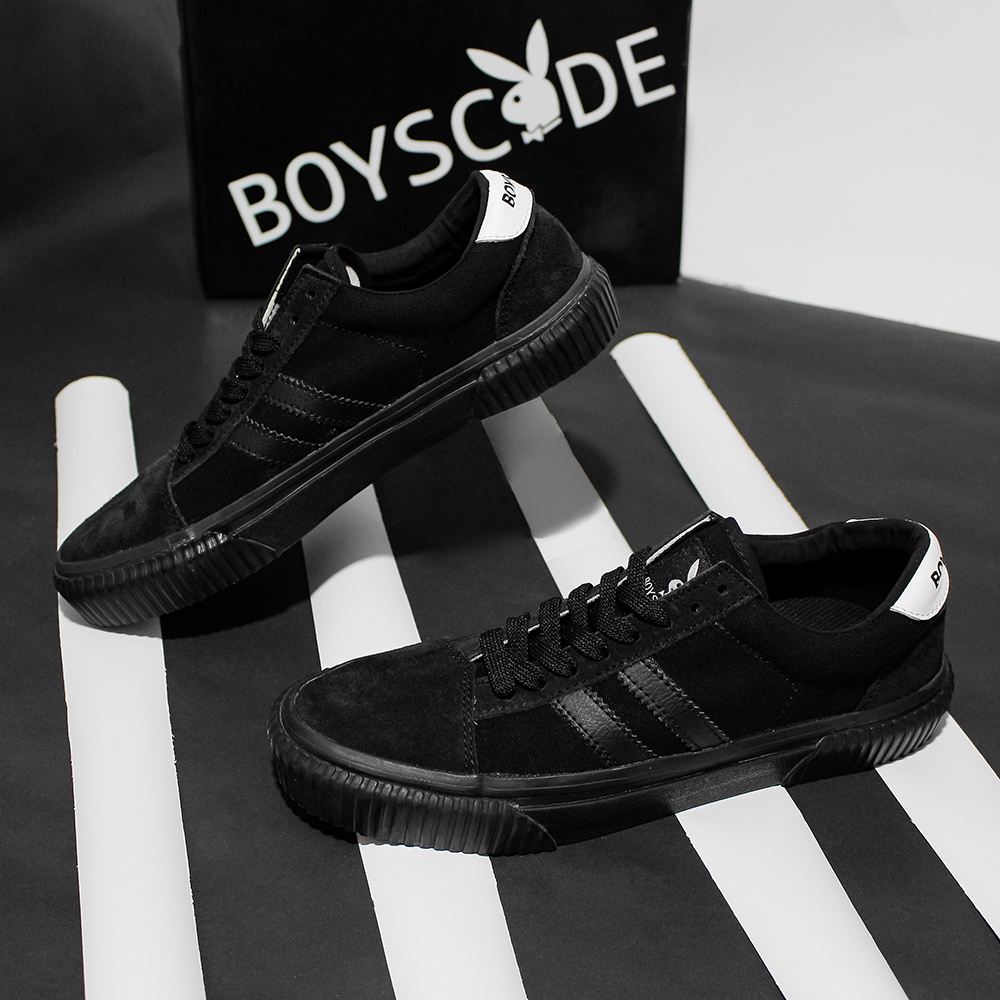 Sepatu Sneakers Casual Pria Wanita Brand Boyscode Original Vulcanized Fullblack Outsole Gerigi