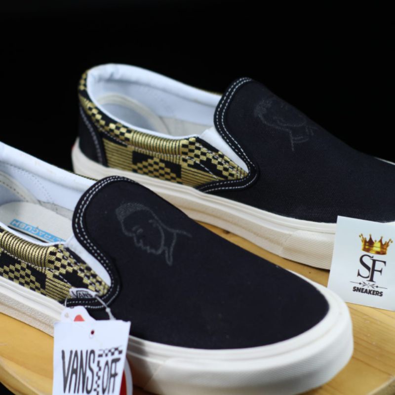 Sepatu Vans Slip On Michael February Black Gold Grade ORIGINAL Pria Wanita Best Seller