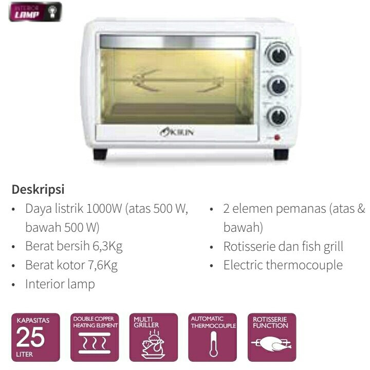 KIRIN KBO 250 RA - Oven Listrik 25 Liter / Electric Oven 25 Liter with Lamp