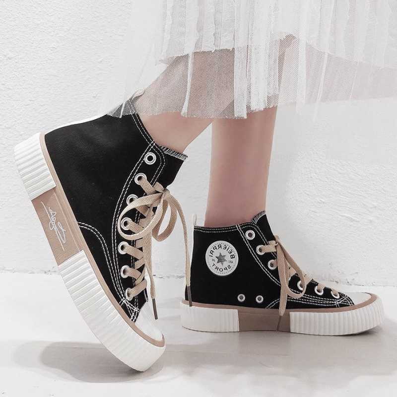 AVANCEID 1938 Sepatu Sneakers Boots Wanita Canvas Kerja Sekolah Hitam Import