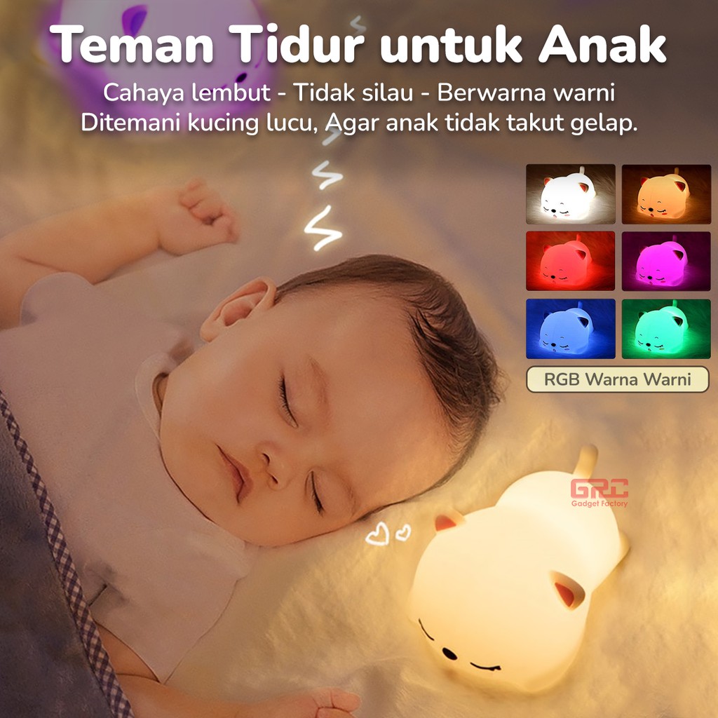 Lampu Tidur Silikon Sensor Sentuh Kucing Night Light Silicone Lamp Cat