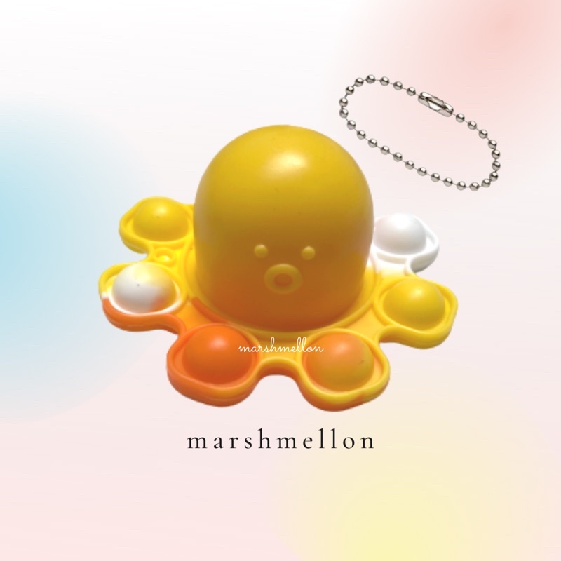 Gantungan Kunci Pop It & Gelang Pop It Pastel Rainbow | Pop It Gurita | Princess Key Chain (Snow White Cinderella Aurora Belle) | Pop It Warna Lilac Pink Tosca Fidget Key Chain Macaron-Gurita Orange