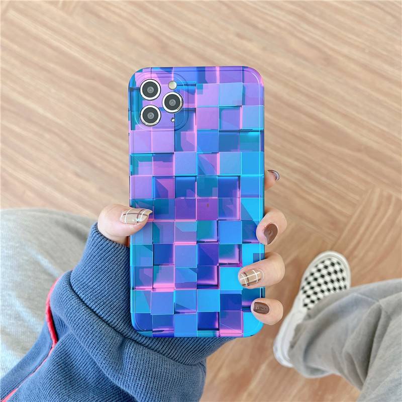 3D Block Grid Phone Case For iPhone 11 12 Pro Max Mini Fashion Creative For iPhone 7 8 Plus X XS Max XR Lattice Soft Silicone Protect Cover