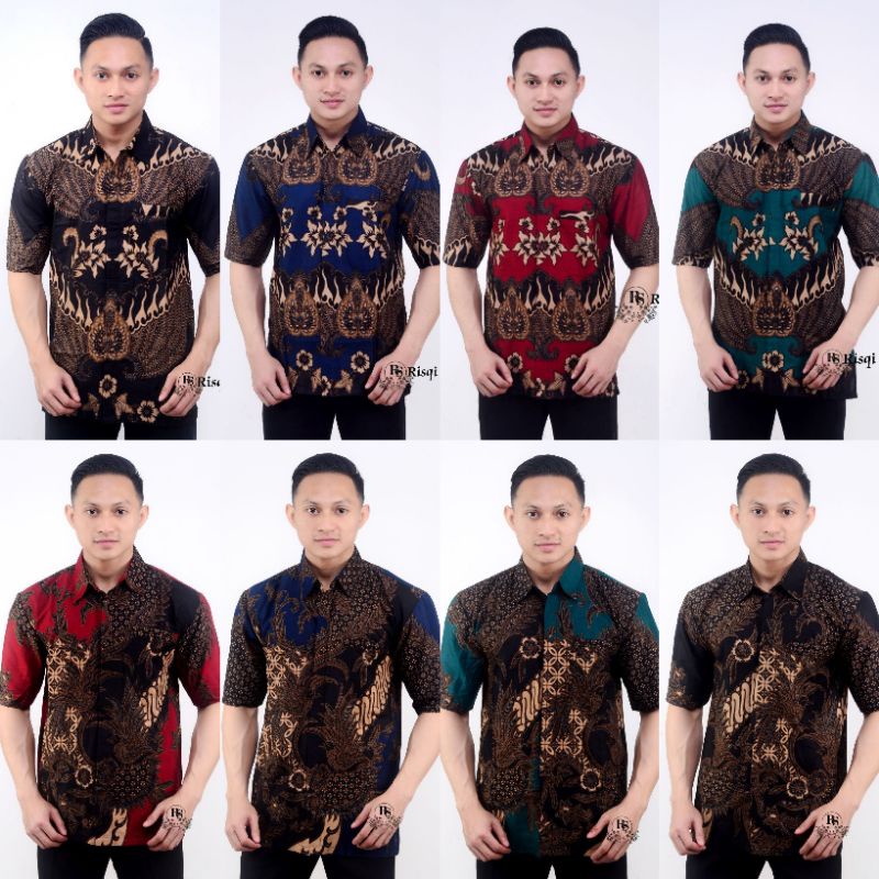 KEMEJA BATIK PRIA PENGAN PENDEK KEMEJA BATIK PRIA TERPOPULER  ARRIVAL DISTRO BATIK PRIA BORDIR SOGAN HRB027