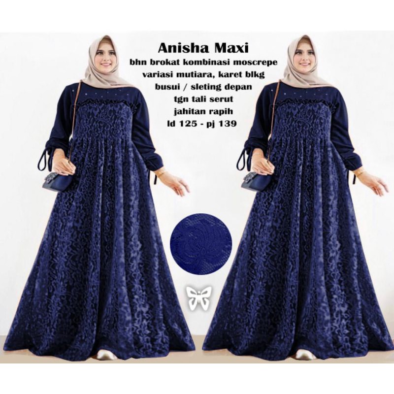 ELDE 5 - Anisha Maxi GAMIS Brukat JUMBO Dress L - XL - 3XL - 5XL moscrepe + brukat variasi mutiara busui