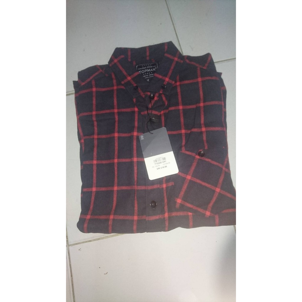 Kemeja Flanel TOPMAN Motif Kotak besar merah hitam Pria Slimfit
