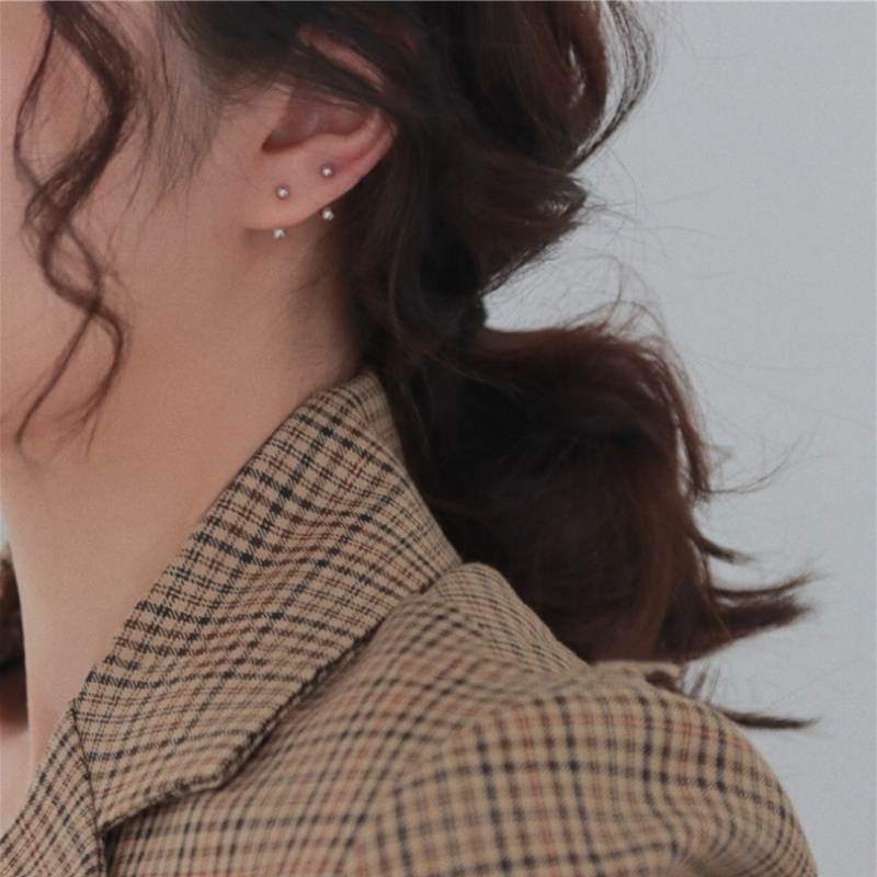 Papaozhu Chic s925 Perak Manik-Manik Kecil Stud Anting Untuk Wanita Perempuan Hypoallergenic Double Ball Hook Earrings Fashion Telinga Perhiasan