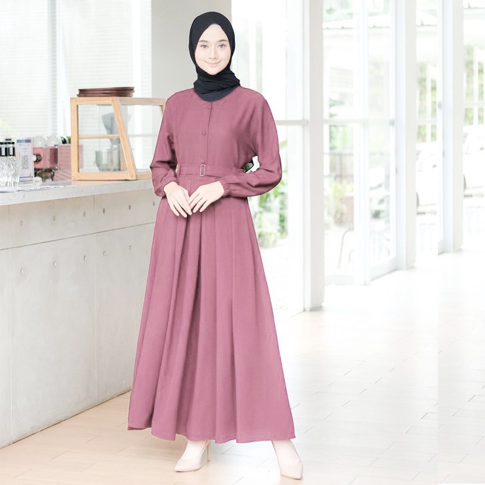 Baju Gamis Wanita Muslim Terbaru Sandira Dress cantik Murah kekinian GMS01-PINK