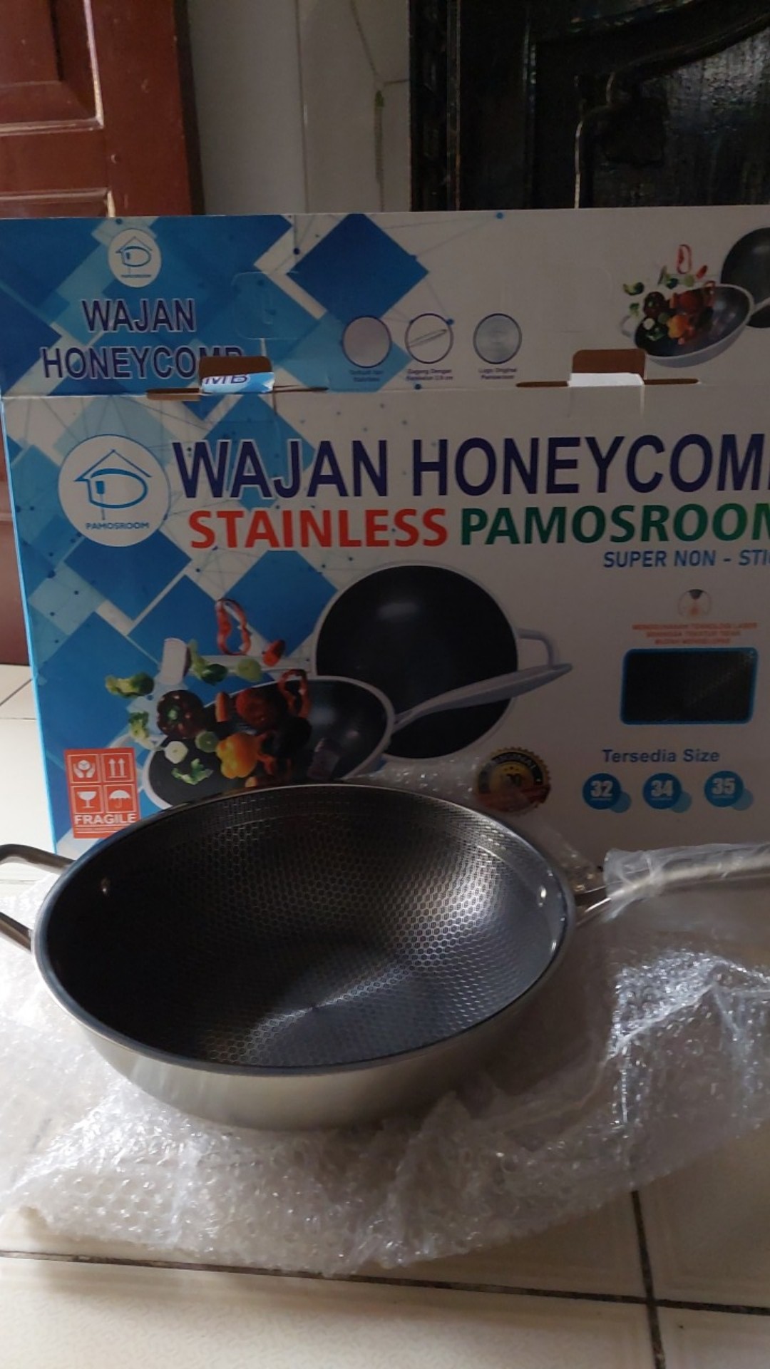 Pamosroom Wajan Kuali Honeycomb Stainless 32cm Anti Lengket Induksi Hybrid Non Stick Pfoa Free