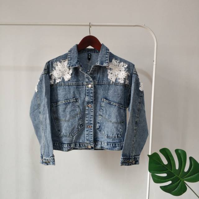 Jaket jeans korea bunga 3D import bkk hk chn bangkok china