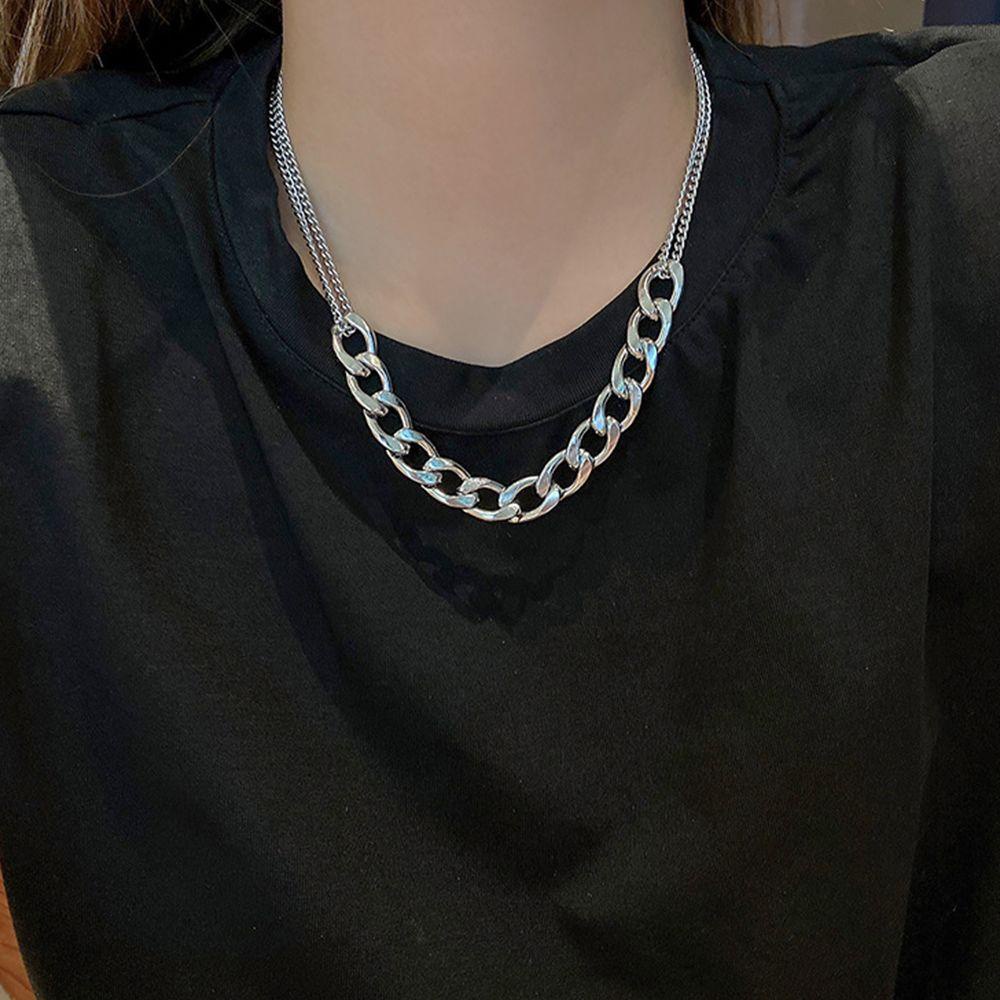 Needway Pria Kalung Kreatif Pria Hip Hop Wanita Klavikula Rantai Stainless Steel Fashion Perhiasan Pasangan Kalung Baja Titanium Kuba Rantai Kalung