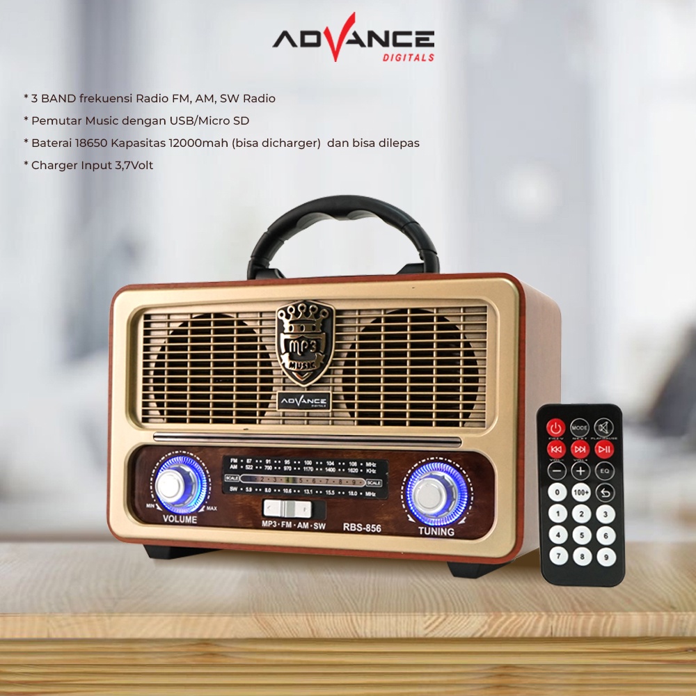 Advance Digitals RBS-856 Speaker Bluetooth Model Radio Tua Clasic Dengan Led