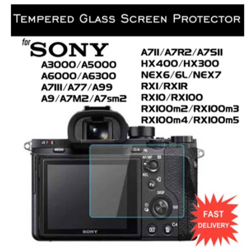 TEMPER GLASS Sony A3000 SONY A5000 SONY A5100 SONY A6000 SONY A6300 NEX 6 NEX-6 NEX 7 NEX-7 A7III A77 A99 A9 A7M2 A7SM2 A7II A7R2 A7SII HX400 / HX300 RXI RXIR RX10 RX100 RX100M2 RX100M3 RX100M4 RX100M5 TEMPERED GLASS KAMERA SCREEN PROTEKTOR CAMERA