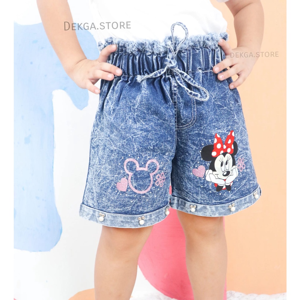 Celana hotpant anak full karet bawahan anak perempuan usia 1-12tahun motif sablon pony mickey aksen mutiara