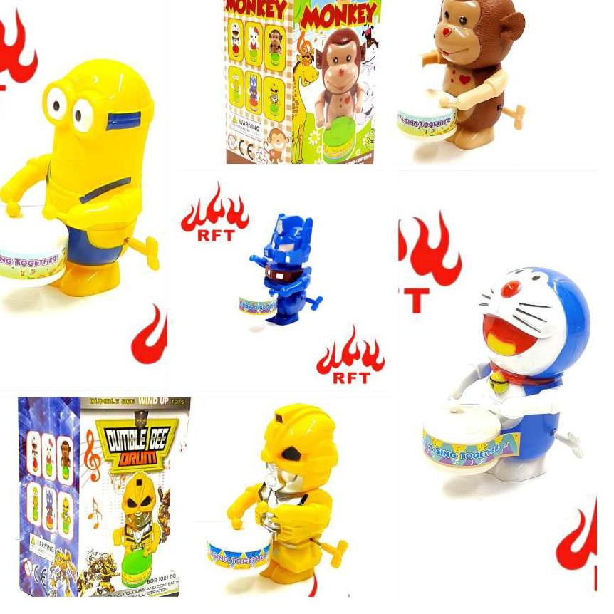 rkh MAINAN TAMBUR CARTOON DRUM BAND PUTAR WIND-UP DORAEMON MONYET MINION OPTIMUS BEE BDR-1000 onuc20