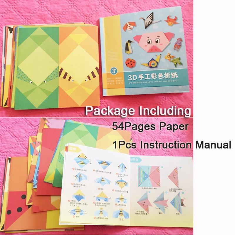 54pcs Mainan Kertas Origami 3D Motif Kartun Hewan Untuk DIY Craftedukasi Anak