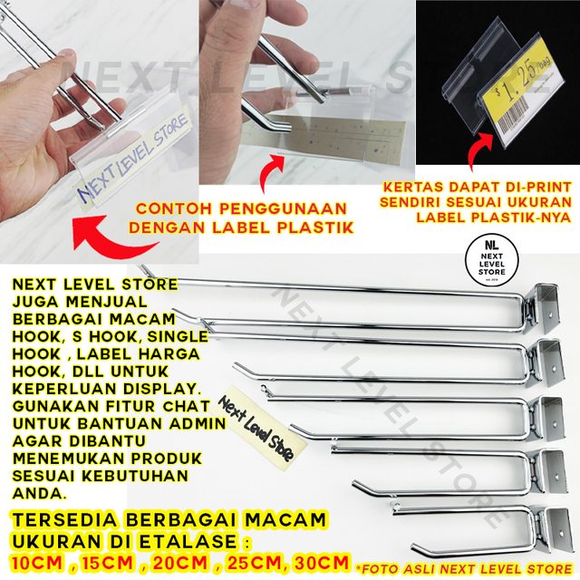 Single Hook Label Double Kotak Ram 30 CM TEBAL 6mm Stainless Cantolan  Display Square Pipa Label Harga Price Tag - LINK GROSIR