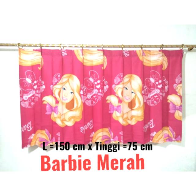 Gorden hordeng jendela pendek kecil/Washtafel kolong dapur Barbie Merah Ukuran 150 x 75 cm