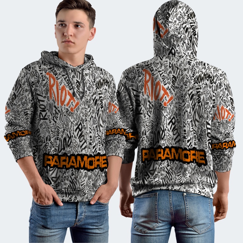 Jaket Hoodie Fullprint Paramore Riot Bahan Polyester Jersey