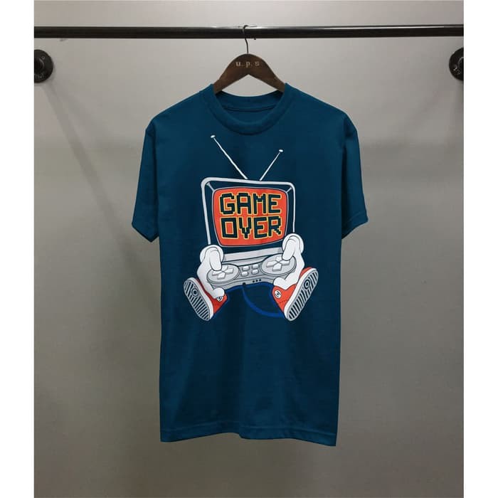PROMO T-shirt Game Over / Baju Kaos Distro Pria Wanita Biru Pendek Slimfit LUXURY