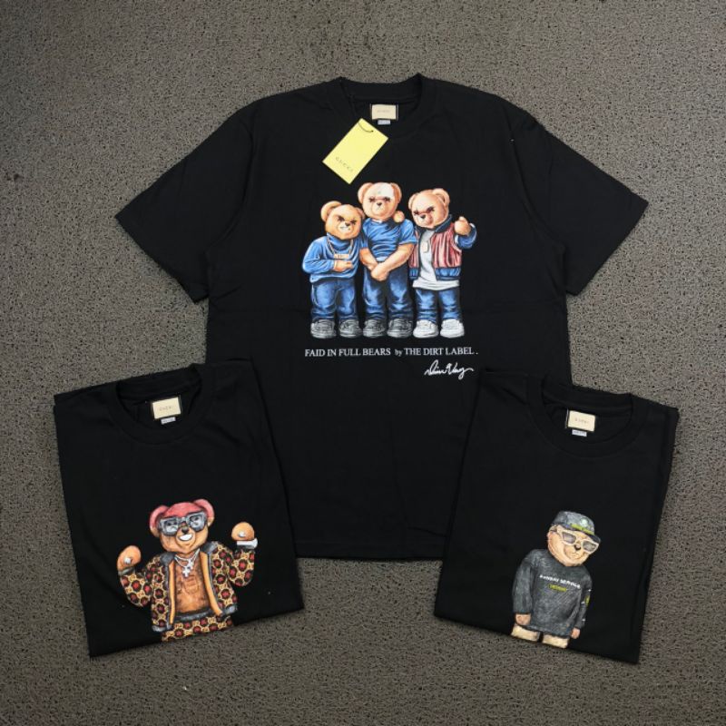 KAOS GUCCI BEAR DIRT LABEL BLACK PREMIUM QUALITY TEE