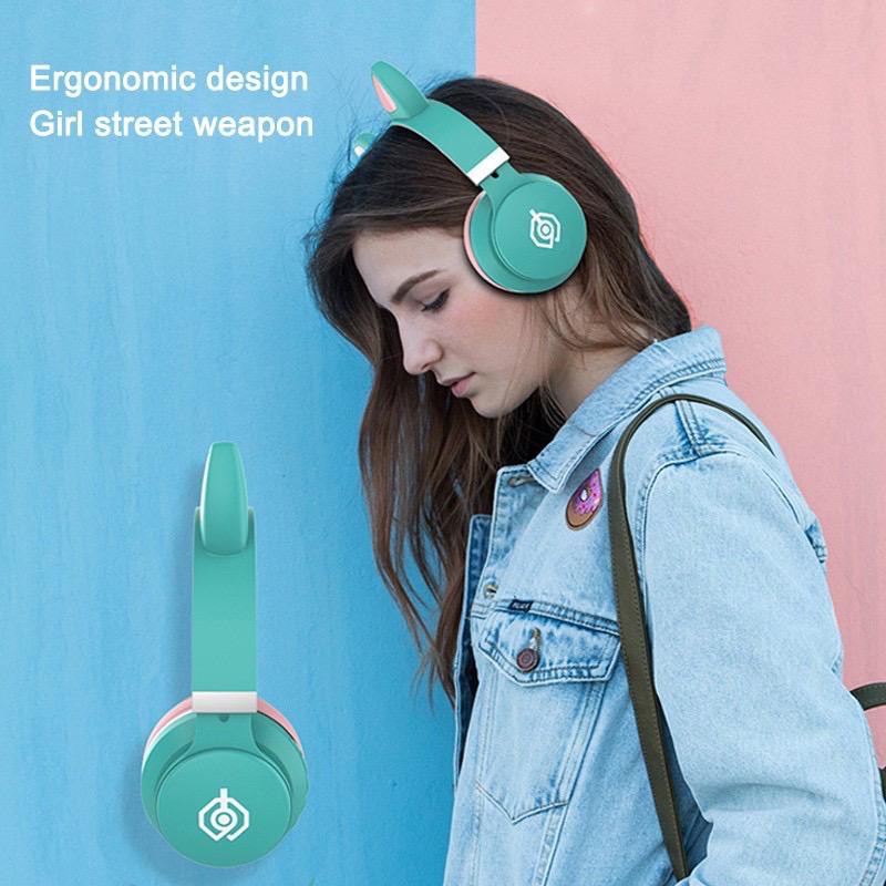 Bando Bluetooth Headphone Cat LED 031 LUMINOUS / Wireless Bando Kucing Macaron