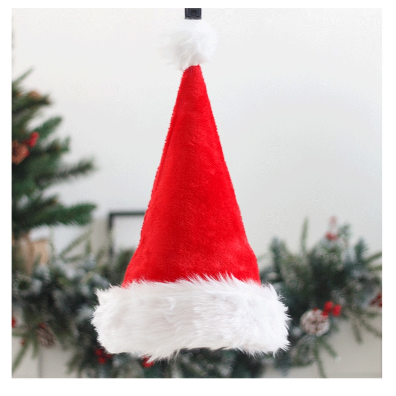 Topi Santa Claus Bahan Plush Tebal Warna Merah Dan Putih