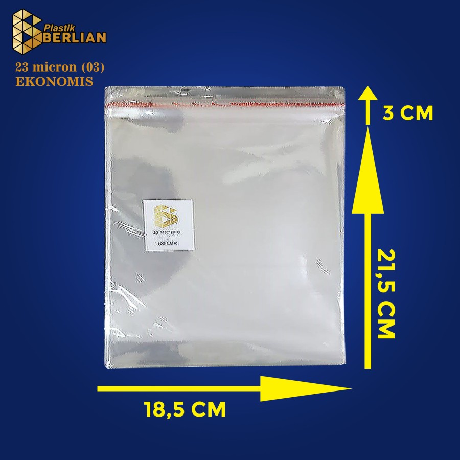 

18,5 x 21,5 cm Plastik OPP EKONOMIS 23micron (100 lbr) (lem/seal)