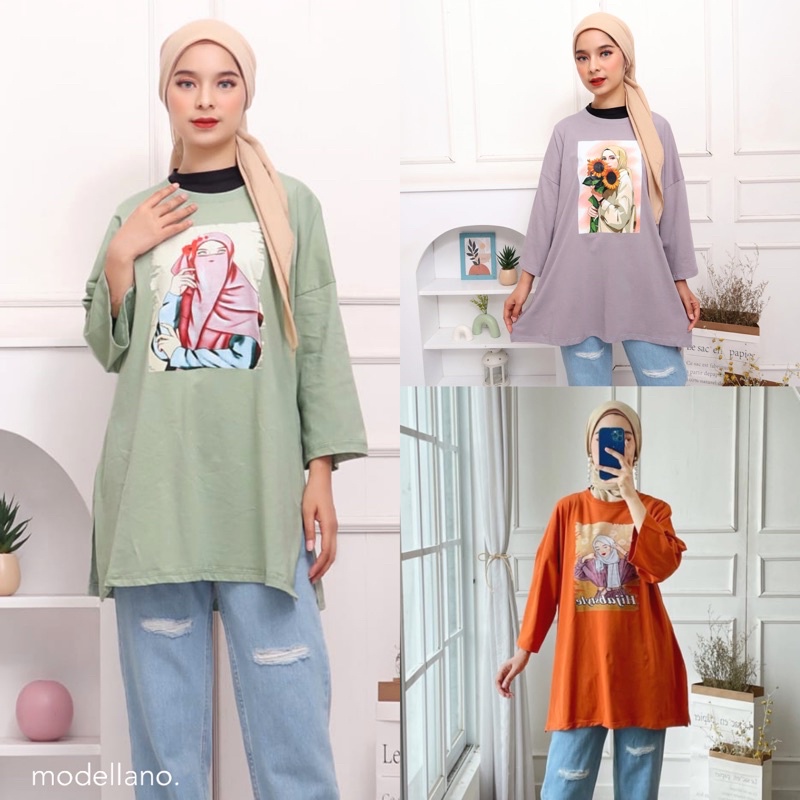 KAOS OVERSIZED COMBED DTF JUMBO MOTIF GIRL MUSLIMAH COTTON COMBED 30S BIGSIZE XXL MURAH GROSIR MODELLANO