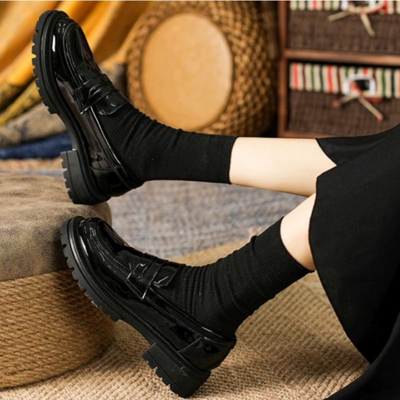 Sepatu Oxford kulit Wanita Hitam Glosy Terbaru Import Quality 8045 Sepatu Mary Jane Cewek Slip On Black Viral Kekinian 1830 Bisa Cod