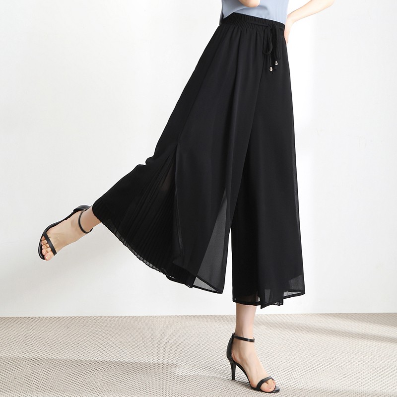 【SALE】korean Layered Elastic Waist Solid Wide Leg Pants 7256