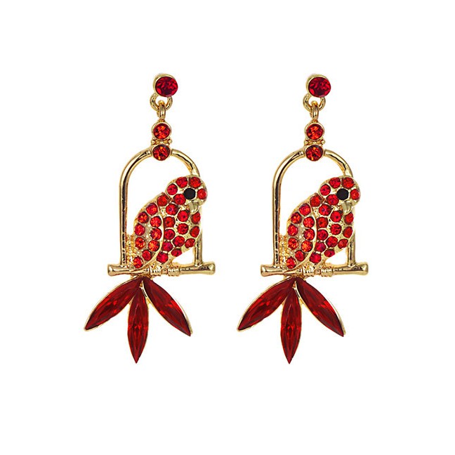 LRC Anting Tusuk Fashion Color Alloy Diamond-studded Bird Cage Earrings F7546X