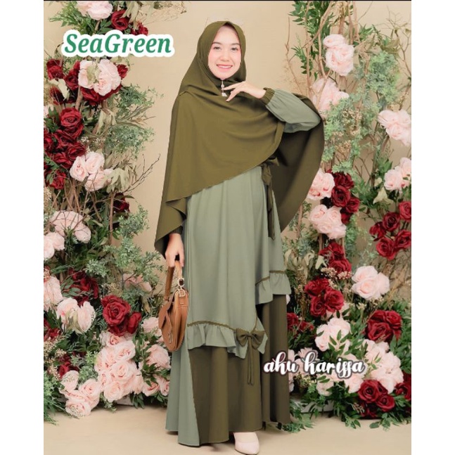 READY YUNISA SET SYAR'I AKU KARISSA ORI//GAMIS BEST SELLER WARNA BARU-Seagreen army