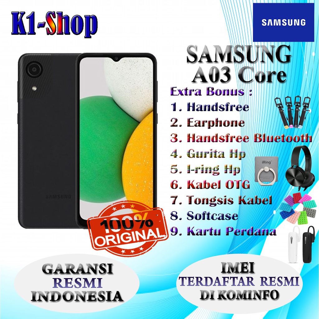 HP BARU SAMSUNG A03 CORE RAM 2/32 GB GARANSI RESMI SAMSUNG INDONESIA