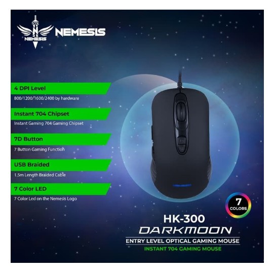 NYK Darkmoon HK300 Gaming Mouse Wired 4800DPI 7 Tombol LED