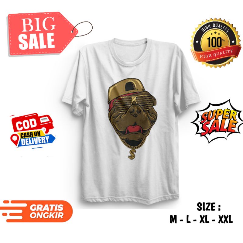 Kaos Baju Distro Pria/Wanita Bullldog Hip - Hop Kacamata