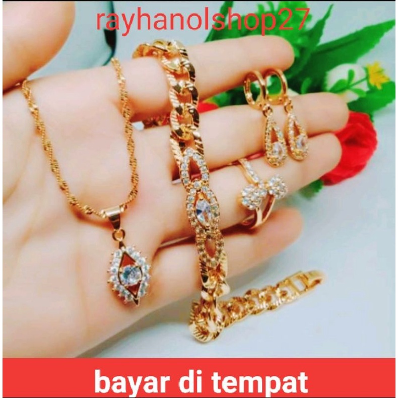 PROMO,,,, TERBARU DARI RO-27 SET LENGKAP TITANIUM WANITA ANTI KARAT TERSEDIA WARNA GOLD DAN SILVER MOTIF PILIHAN LAPIS EMAS