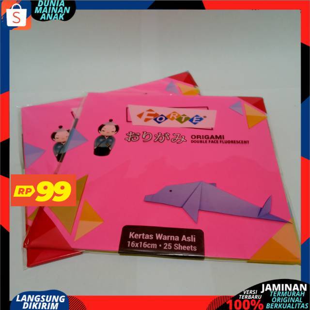 ( PROMO 99 ) SATU PACK (ISI 25 LEMBAR ) ORIGAMI KERTAS LIPAT DUA SISI FORTE 16 X 16 DOUBLE FACE