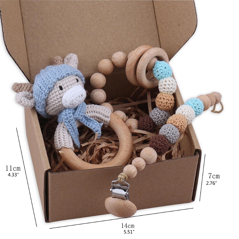 Mary Mainan Rattle Teether Bentuk Gelang Bahan Kayu Untuk Bayi