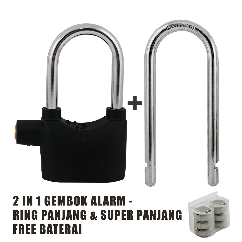 GEMBOK ALARM 2IN1 - RING PANJANG &amp; SUPER PANJANG FREE BATERAI CADANGAN