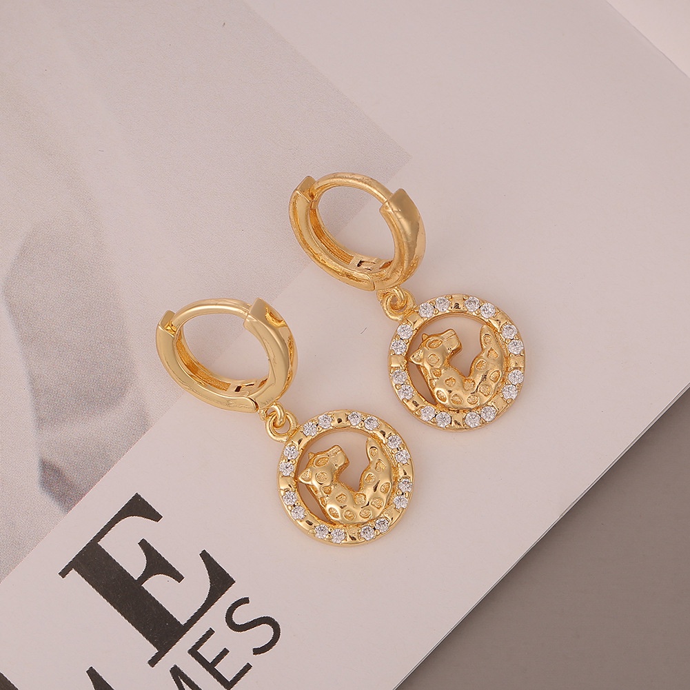 Anting-anting tembaga mikro bertatahkan zircon hewan leopard anting-anting geometris personalized an