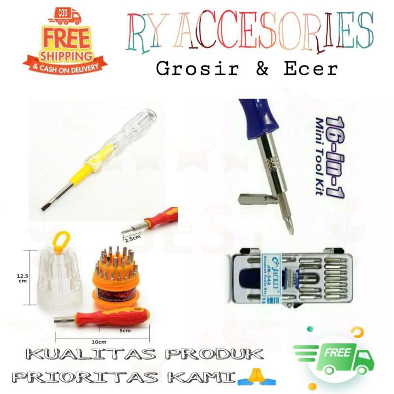 RY - OBENG test pen 2 in 1 / Obeng Set Magnetic 16 in 1 / 32 in 1 Obeng Laptop service Elektronik HP