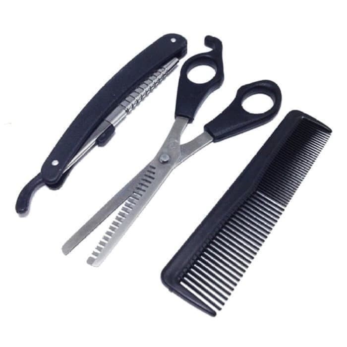 SS3- Gunting Rambut Set 3pcs Gunting Sasak - Sisir - Pisau cukur lipat