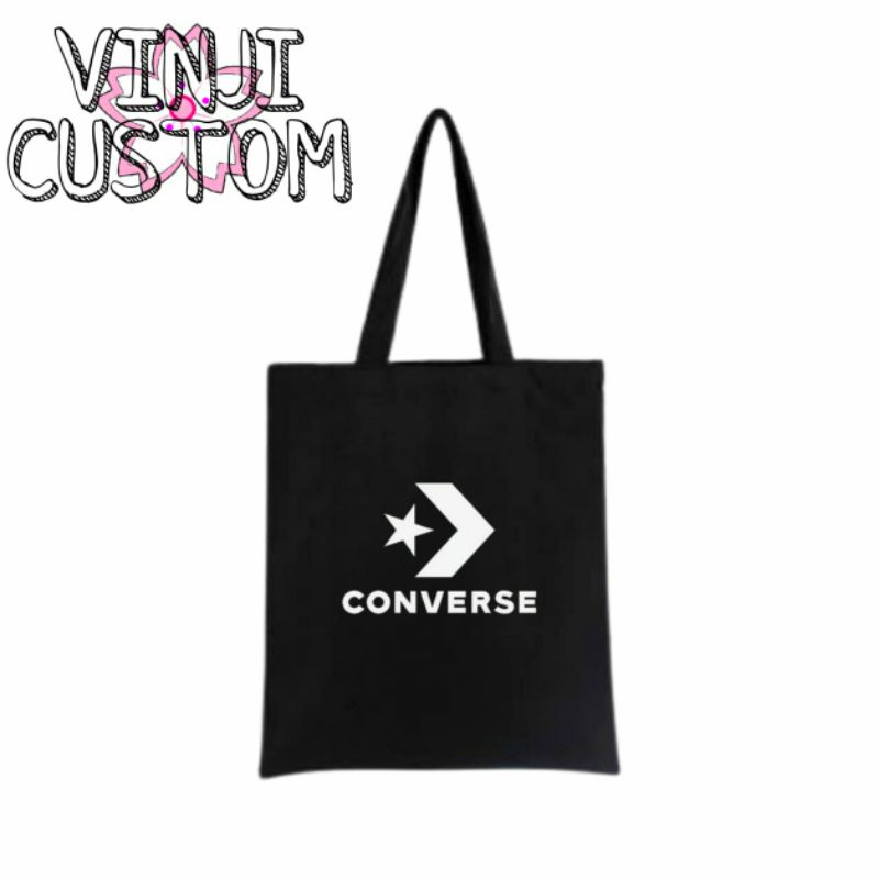 Tote bag CONVERSE logo / tote bag resleting DISTRO / totebag hitam / totebag wanita / tote bag pria 