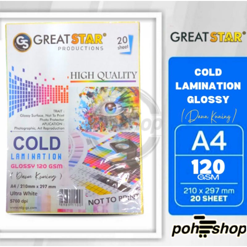 

Great Star Yellow Cold Lamination Glossy A4/120gsm 20's