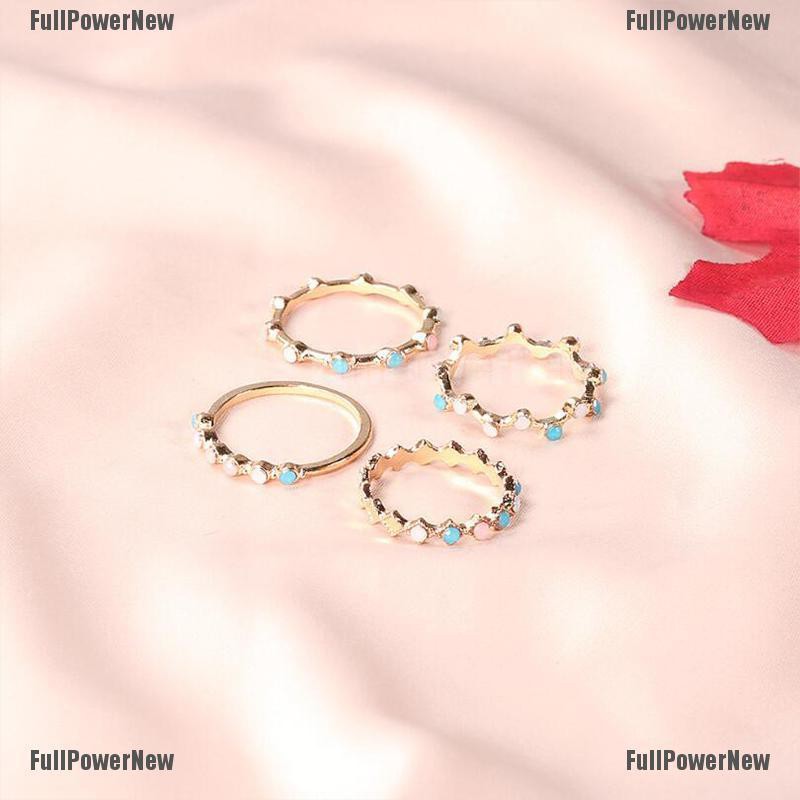 (FULL Jy) 4pcs / Set Cincin Gaya Bohemia Aksen Batu Kristal Warna-Warni Untuk Perhiasan Wanita