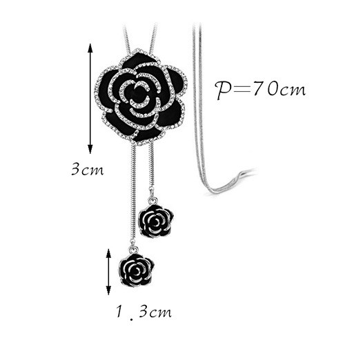 LRC Kalung Wanita Elegant Black Rose Flower Shape Pendant A47065