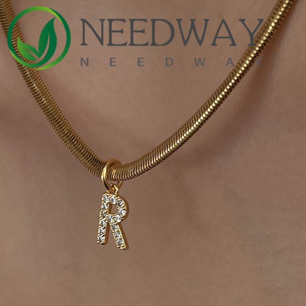 Needway  Personaility Clavicle Choker Geomertic Fashion Jewelry Inlaid Zircon Necklace Women Chain New Punk Crtsyal Pendant Letter